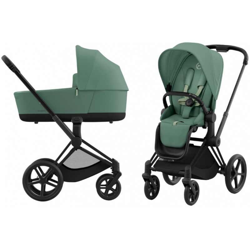 Carucior 2 in 1 Cybex Priam 4.0 Cadru Matt Black, Leaf Green