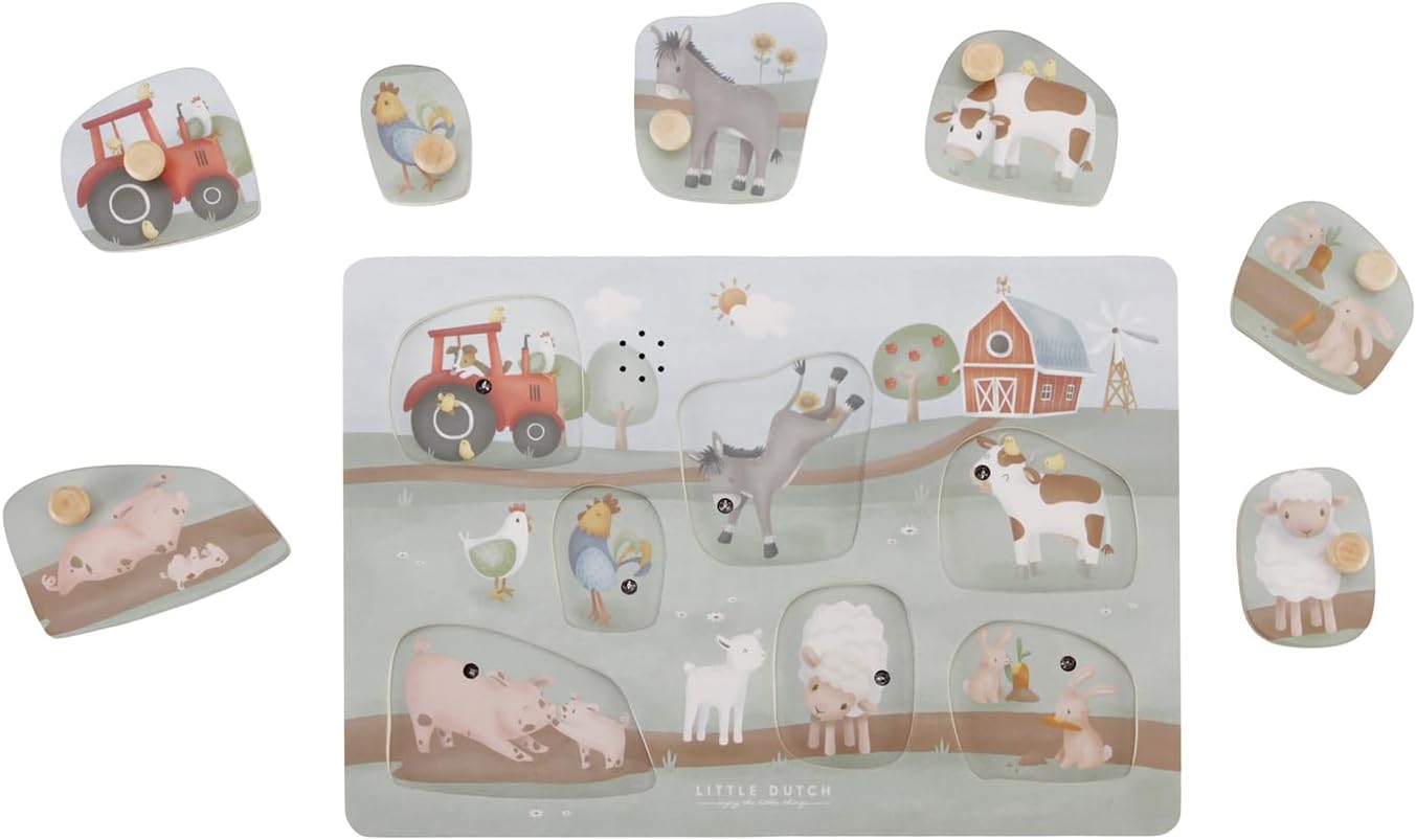 Puzzle din lemn FSC cu sunete - Little Farm - Little Dutch