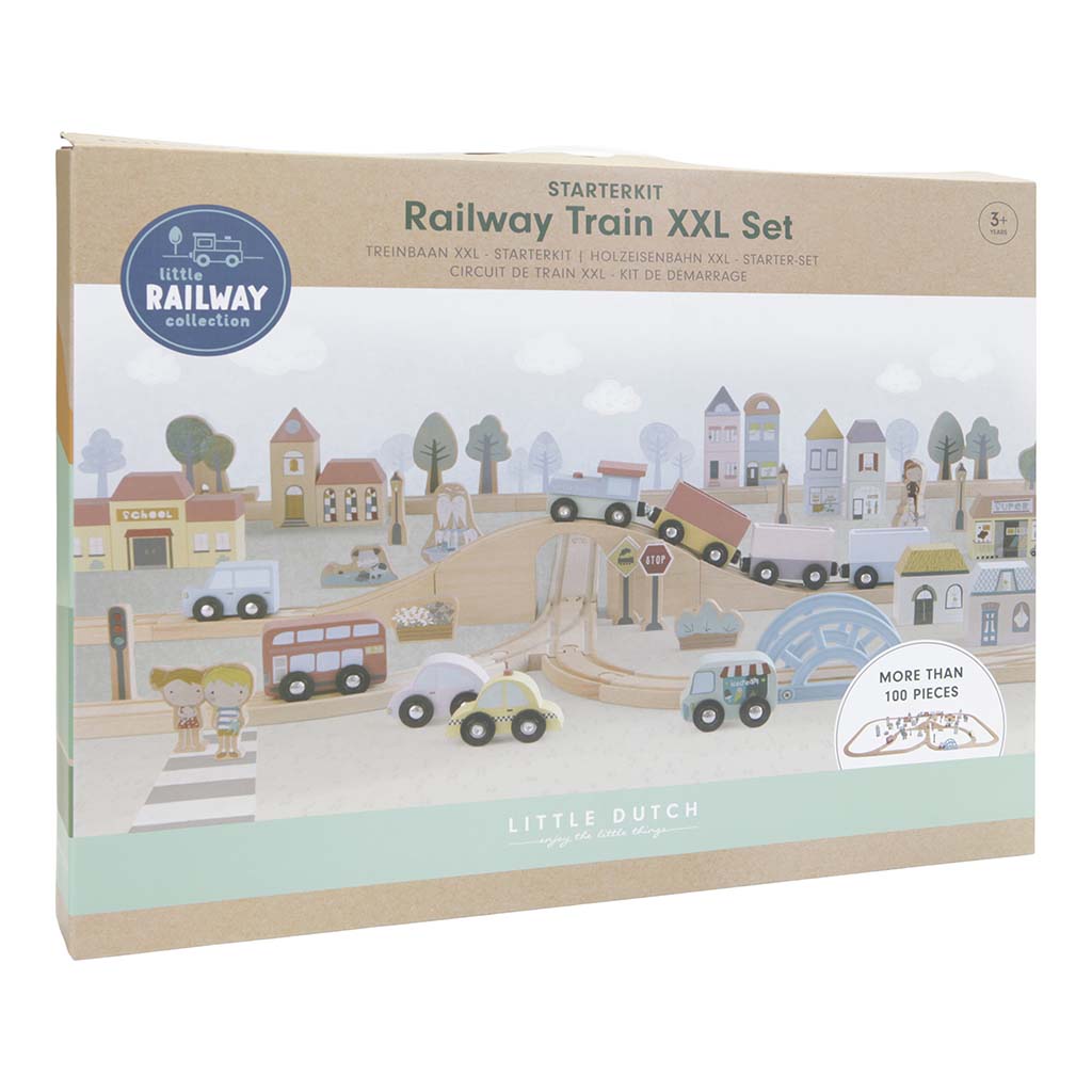 Set de sine de tren din lemn cu 108 piese - Little Railway Collection - Little Dutch