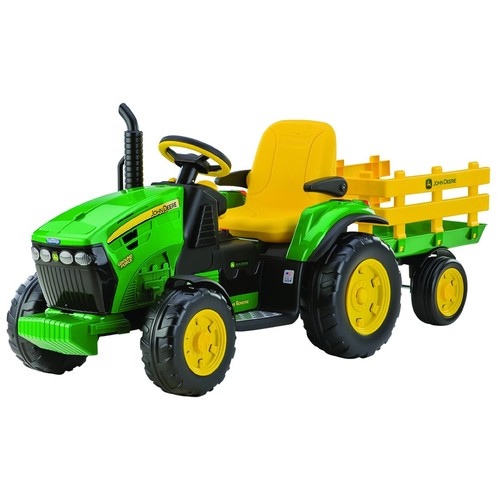 TRACTOR ELECTRIC PEG PEREGO JD GROUND FORCE W/TRAILER, 12V, 3 ANI +