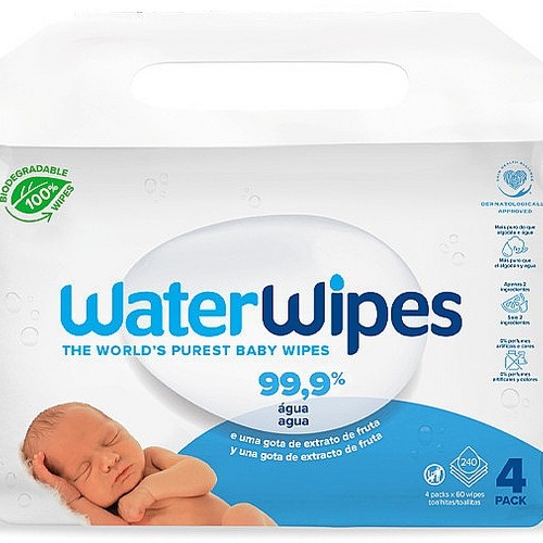 Șervețele umede pentru bebeluși Biodegradabile Water Wipes, 4 pachete x60 Buc, 240 Buc