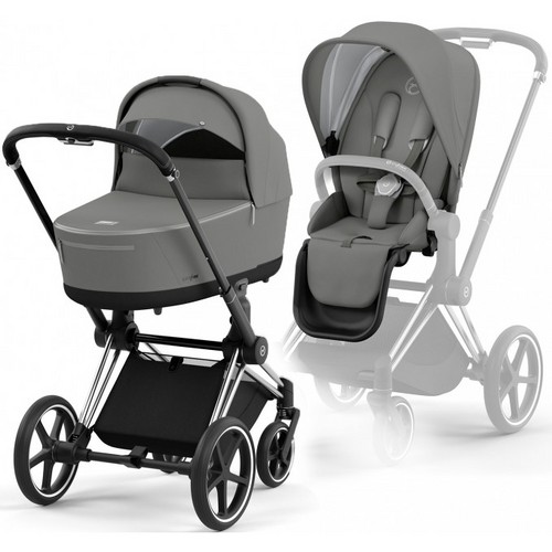 Carucior 2 in 1 Cybex Priam 4.0 Cadru Chrome Black, Mirage Grey