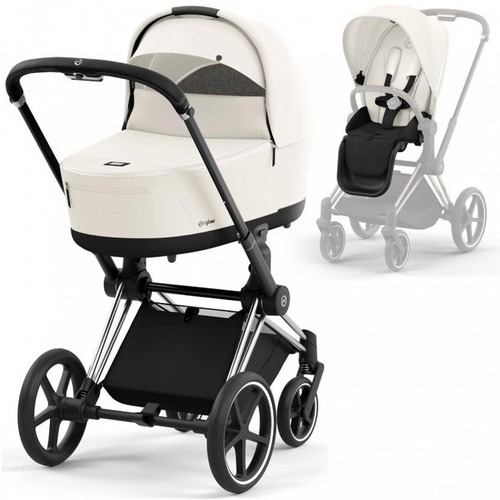 Carucior 2 in 1 Cybex Priam 4.0 Cadru Chrome Black ,Off White light beige