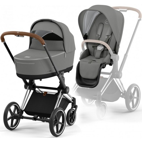 Carucior 2 in 1 Cybex Priam 4.0 Cadru Chrome Brown, Mirage Grey