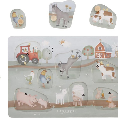 Puzzle din lemn FSC cu sunete - Little Farm - Little Dutch