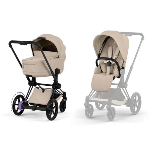 Carucior 2 in 1 Cybex ePriam V colecția Platinum 2026 Cozy Beige cadru Matt Black