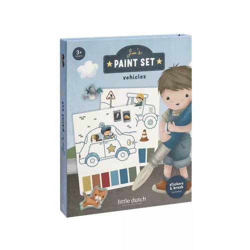 Книга для рисования акварелью и стикерами - Jim Vehicles - Little Dutch