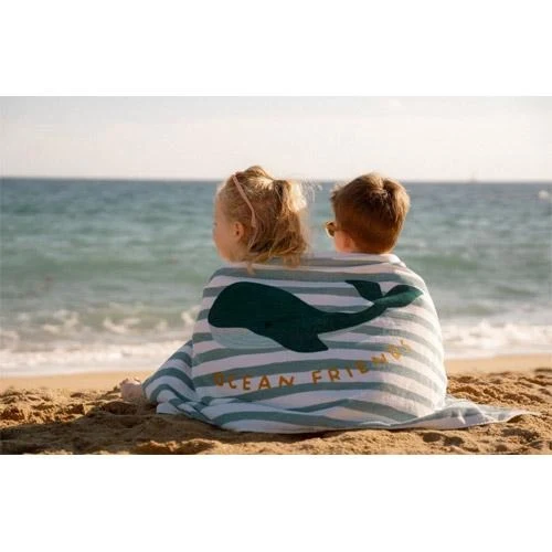 Пляжное полотенце - Seashells / Stripes Surf Blue - Little Dutch 4