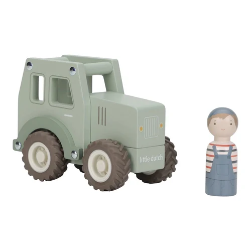 Tractor din lemn FSC cu figurină - Little Dutch