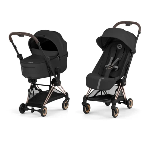 Carucior 2 in 1 Cybex Coya colectia Platinum 2026 Sepia Black cadru Rose Gold