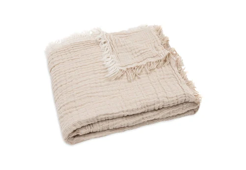Patura din muselina Jollein 120x120cm Fringe Stripe Biscuit GOTS 4