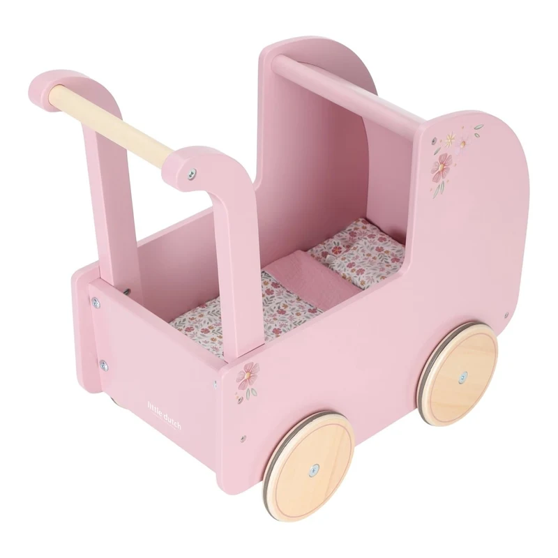 Ретро-коляска для кукол из дерева FSC — Soft Flowers — Little Dutch 2
