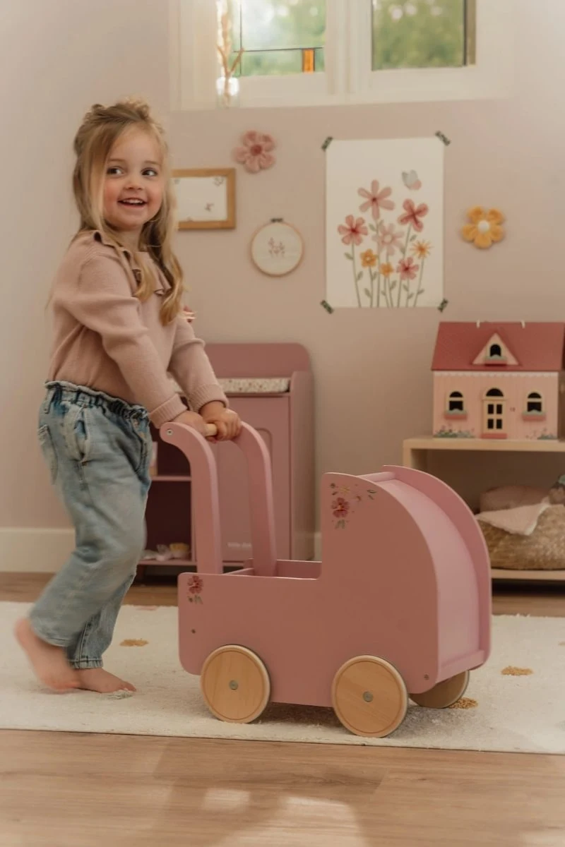Ретро-коляска для кукол из дерева FSC — Soft Flowers — Little Dutch 4