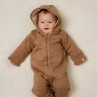 Salopeta groasa din tricot captusita cu material teddy - Brown - Little Dutch - 62/68 2