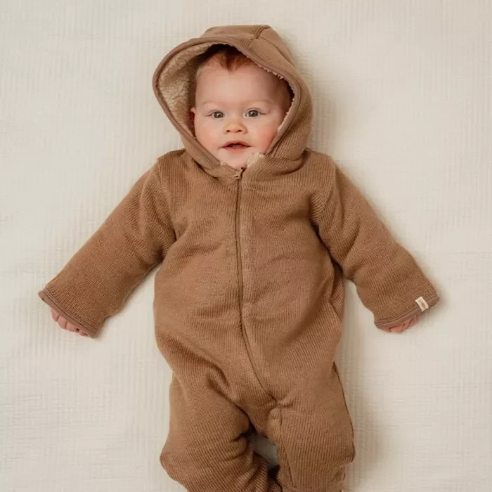 Salopeta groasa din tricot captusita cu material teddy - Brown - Little Dutch - 62/68 2