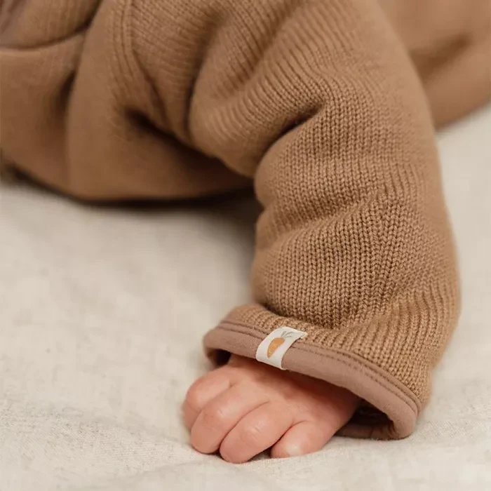 Salopeta groasa din tricot captusita cu material teddy - Brown - Little Dutch - 74/80 3