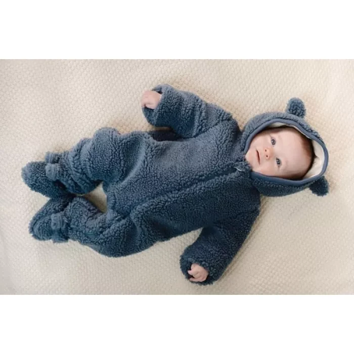 Salopeta captusita cu gluga din material teddy - Stone Blue - Little Dutch - 62/68 2