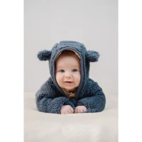 Salopeta captusita cu gluga din material teddy - Stone Blue - Little Dutch - 62/68 3