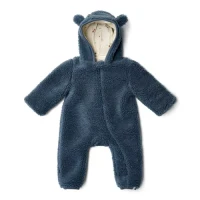 Salopeta captusita cu gluga din material teddy - Stone Blue - Little Dutch - 62/68