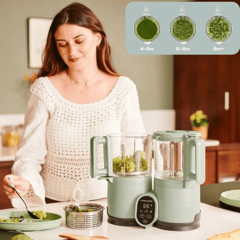 Robot multifunctional 4 in 1 Babymoov Nutribaby Glass Celadon Green din sticla si otel inoxidabil 4