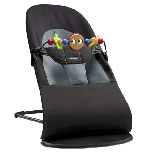 Balansoar BabyBjorn Balance Soft Black/Grey, Bumbac cu bara de jucarii
