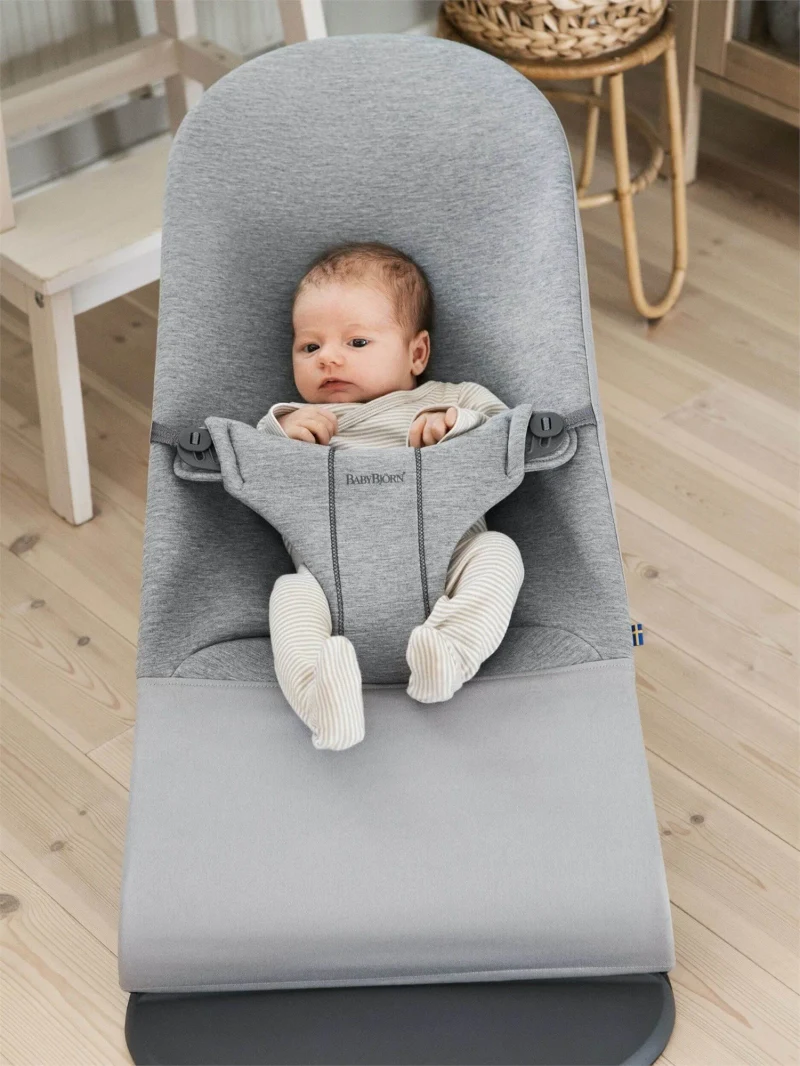 Balansoar BabyBjorn Bliss Light Grey, 3D Jersey cu bara de jucarii 3