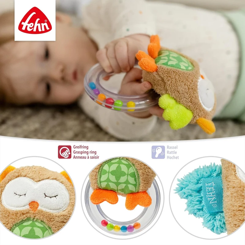 Игрушка для малышей, Сова, погремушка, 13 см, Fehn 2