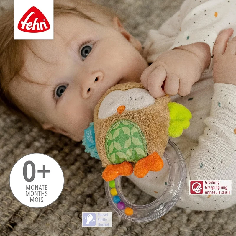 Игрушка для малышей, Сова, погремушка, 13 см, Fehn 3