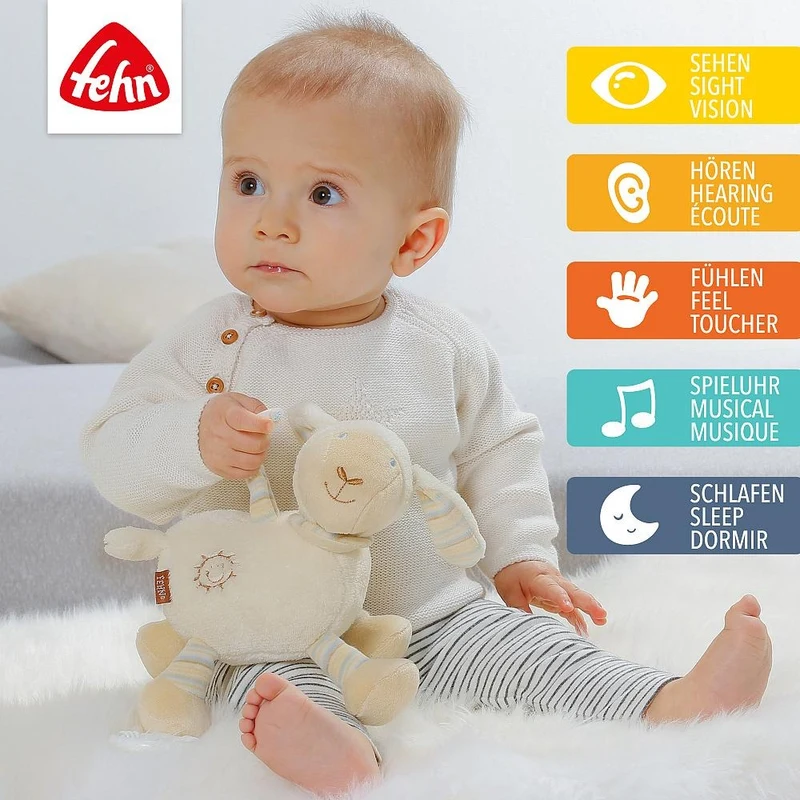 Музыкальная игрушка, Fehn, Овечка, 16 см, кремовая 4
