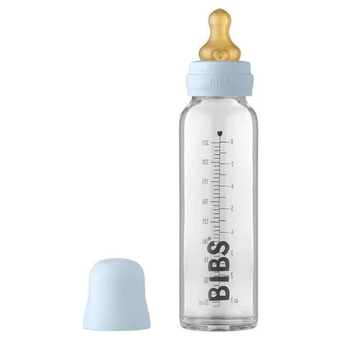 Biberon din sticla anticolici BIBS Baby Blue cu tetina din latex 0+ luni, 225 ml