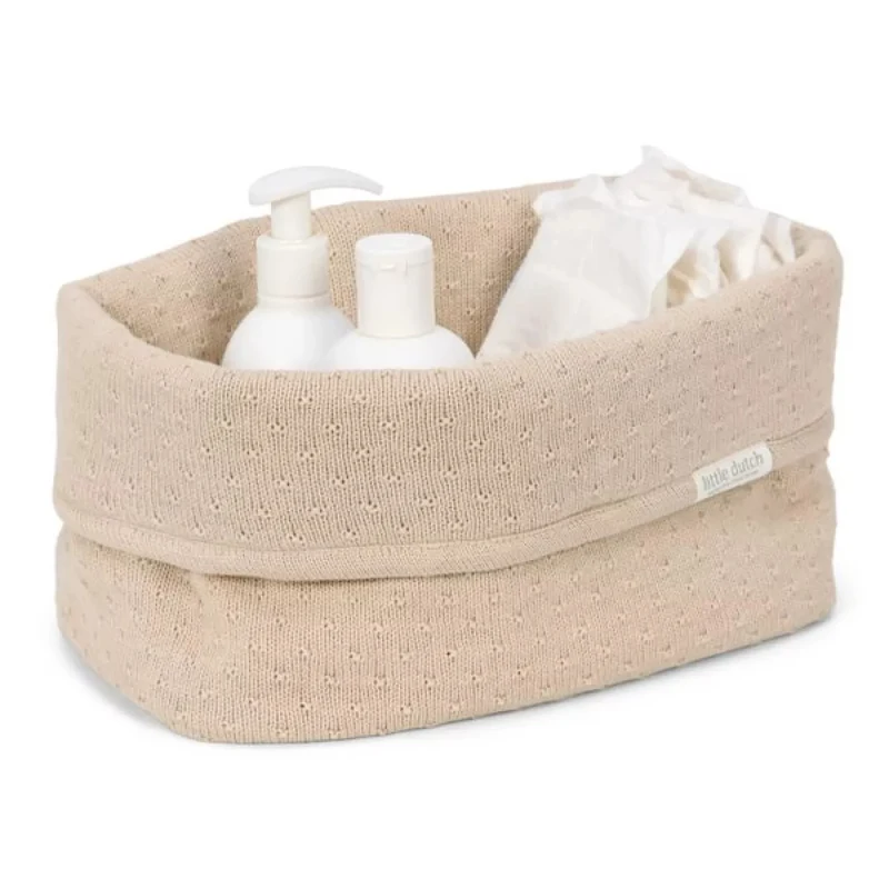 Cos de depozitare din bumbac organic tricotat - 25x15 cm - Pure Soft Beige - Little Dutch 2
