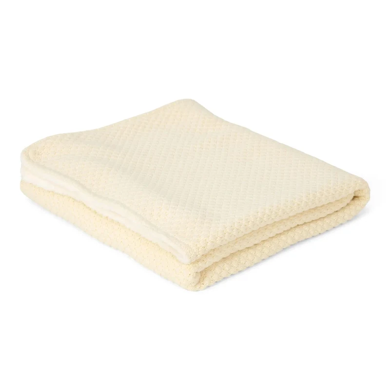 Patura tricotata din bumbac organic dublata cu plus - 110x140 cm - Pure Soft White - Little Dutch 2