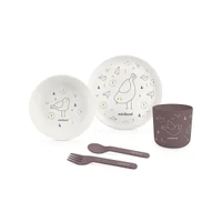 Set veselă cu 5 piese din materiale naturale Miniland Naturmeal Chick