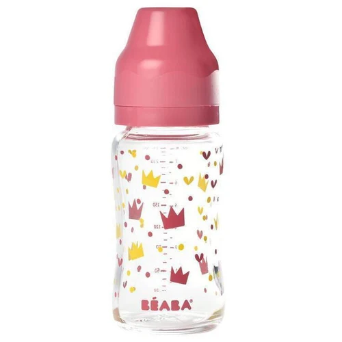 Beaba Стеклянная бутылочка с широким горлышком Crown 240 мл Pink B911654