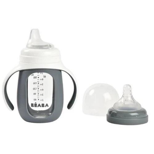 Beaba Biberon de invatare 2 in 1 din sticla 210ml Mineral Grey B913538