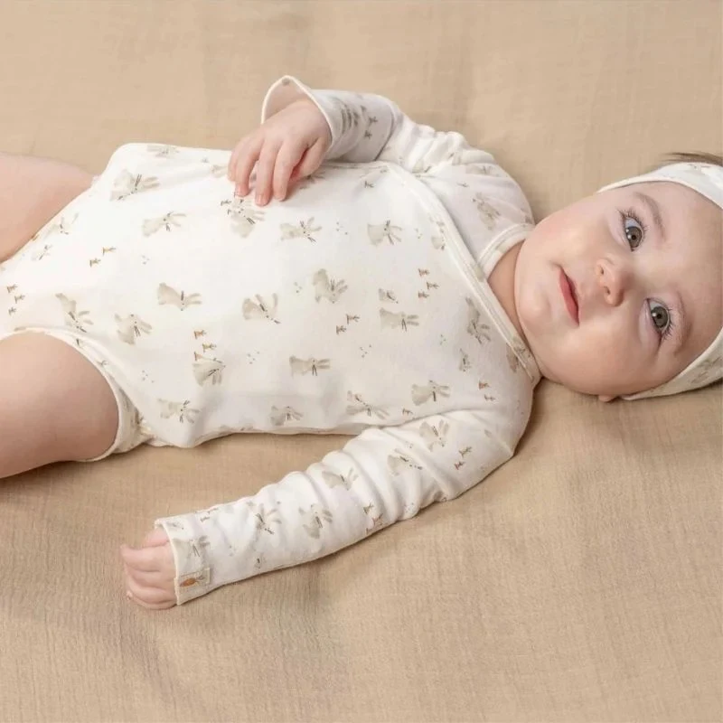 Body kimono cu maneca lunga din bumbac organic - Baby Bunny - Marime 44 - Little Dutch 3