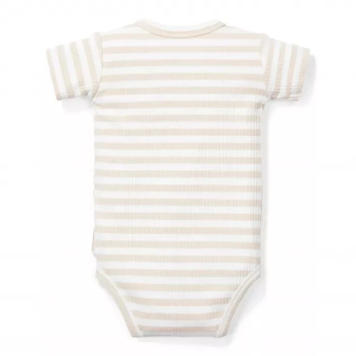 Боди с коротким рукавом из органического хлопка — Stripe Sand/White — размер 44 — Little Dutch 2