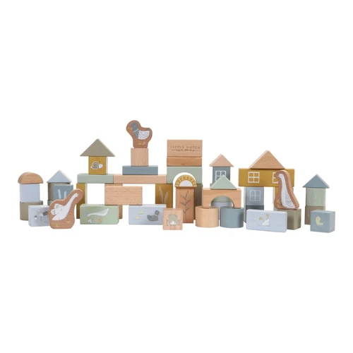 Cuburi de constructie din lemn - Albastre - Little Dutch