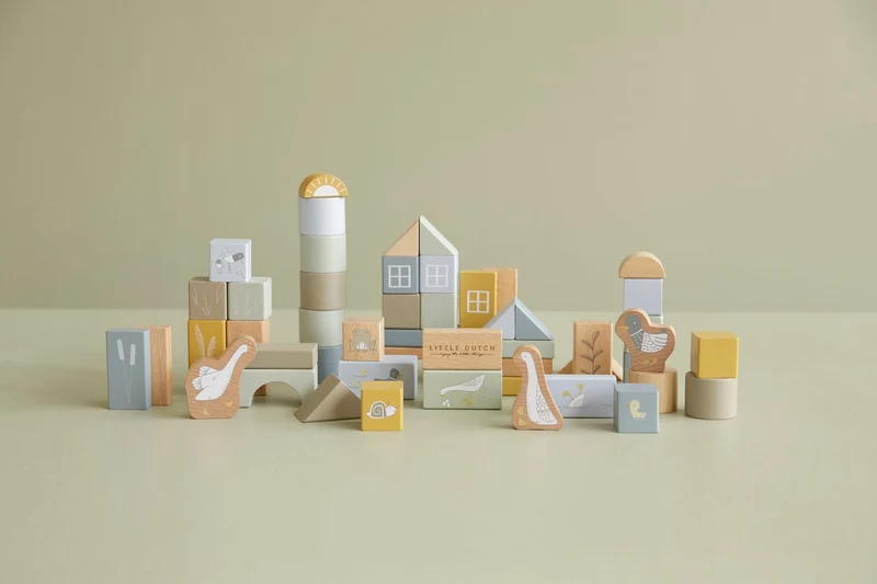 Cuburi de constructie din lemn - Albastre - Little Dutch 2