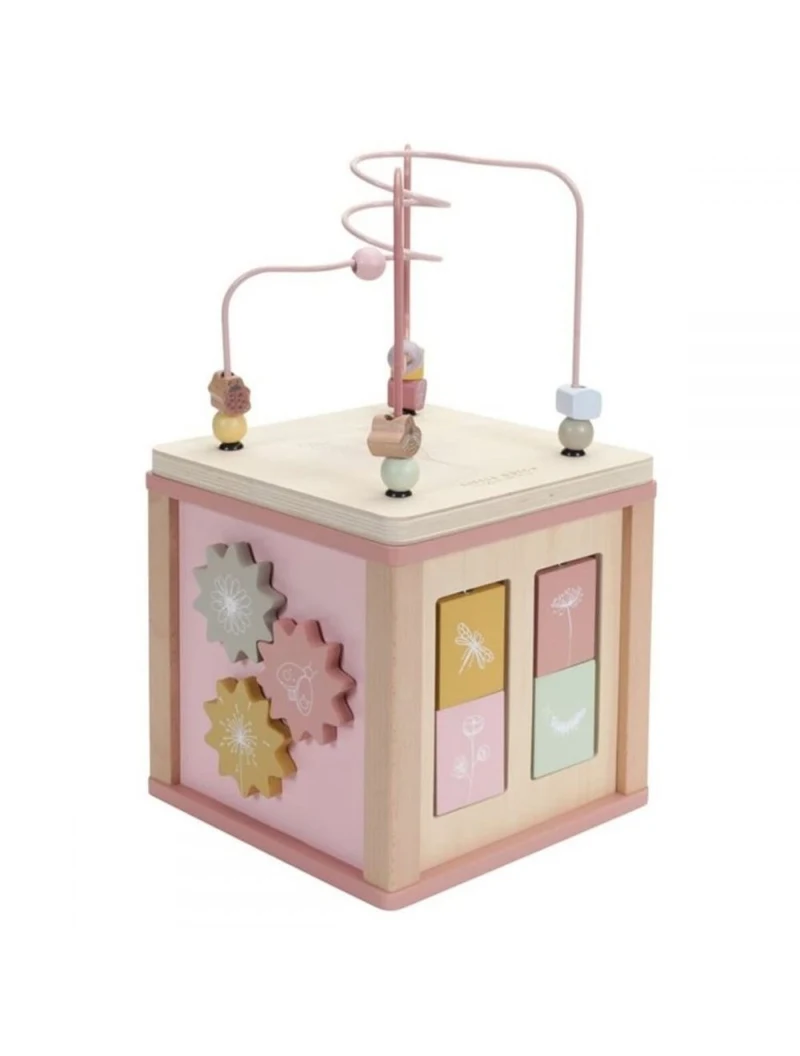 Jucarie din lemn FSC - Cub cu Activitati - Wild Flowers - Little Dutch 2