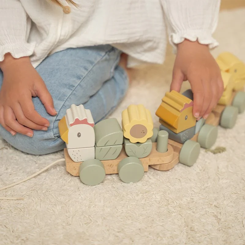 Trenulet din lemn FSC pentru stivuire - Chicken - Little Farm - Little Dutch 2