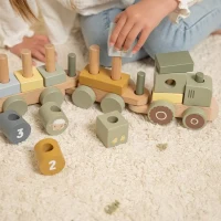 Trenulet din lemn FSC pentru stivuire - Tractor - Little Farm - Little Dutch 3
