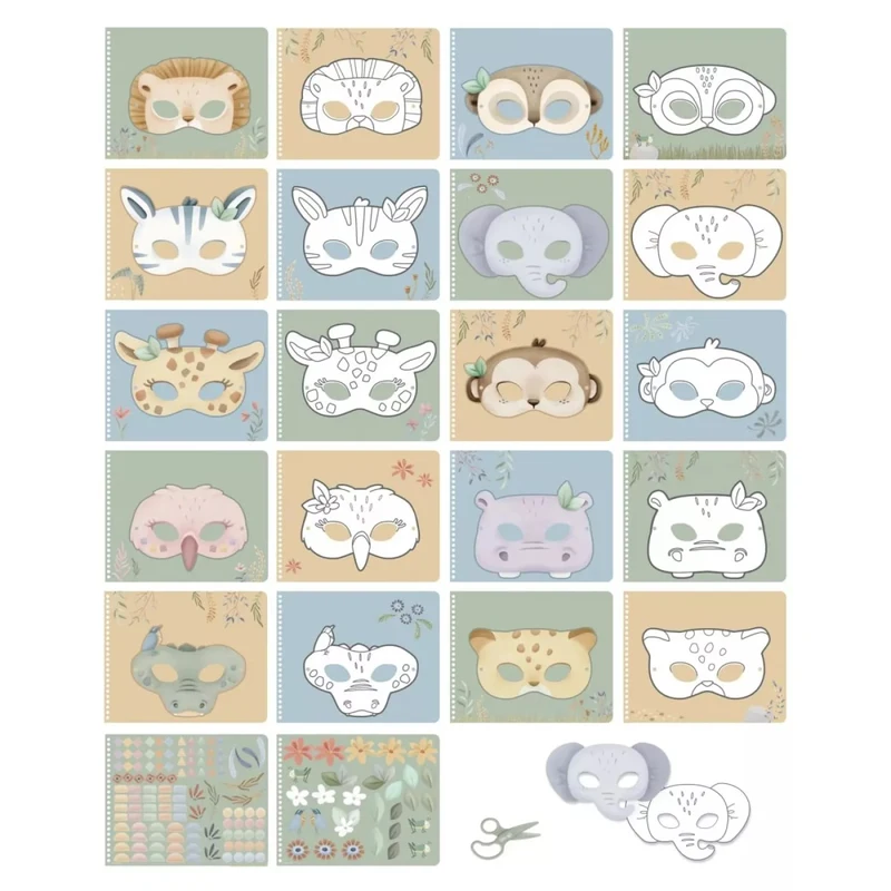 Carte cu masti pentru decupat - stickere si foarfeca incluse - Jim Safari Friends - Little Dutch 3