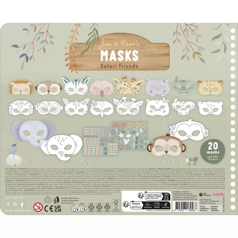 Carte cu masti pentru decupat - stickere si foarfeca incluse - Jim Safari Friends - Little Dutch 2