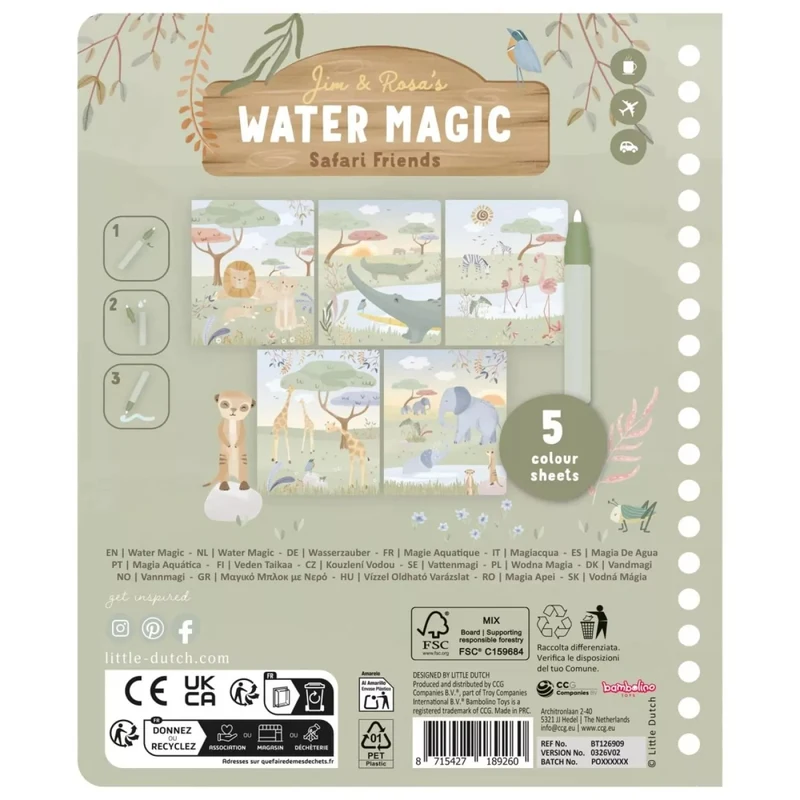 Carte magica de colorat cu apa - Rosa - Safari Friends - Little Dutch 2