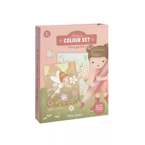 Набор для раскрашивания с книгой, карандашами и наклейками - Rosa Fairy Garden - Little Dutch