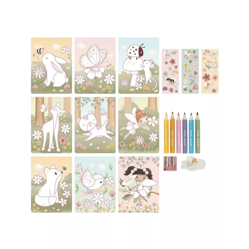 Set de colorat cu carte, creioane si stickere - Rosa Fairy Garden - Little Dutch 4