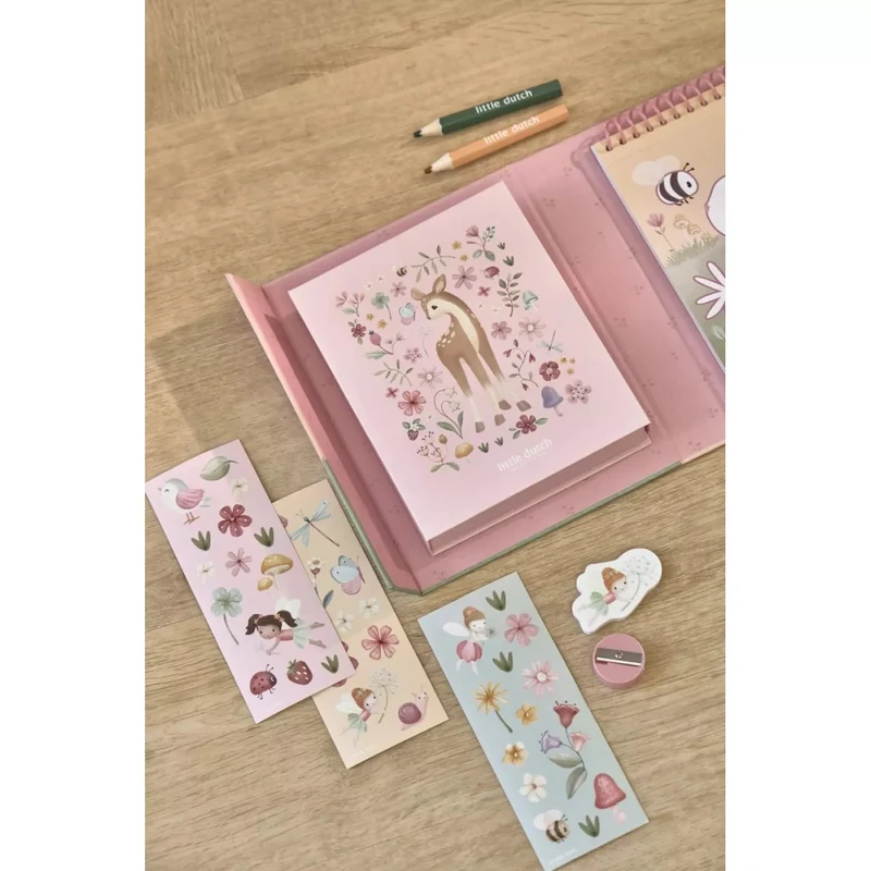 Set de colorat cu carte, creioane si stickere - Rosa Fairy Garden - Little Dutch 6