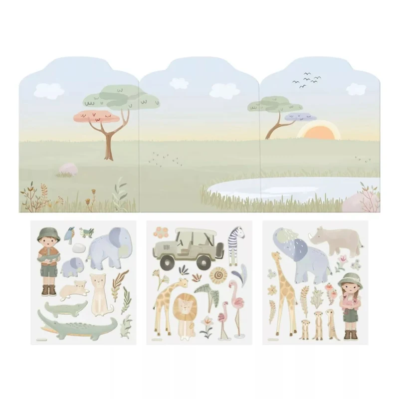 Carte cu autocolante reutilizabile - Jim si Rosa - Safari Friends - Little Dutch 3