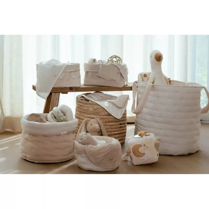 Cos de depozitare mic din bumbac organic - 20x15 cm - Pure Soft Beige Stripe - Little Dutch 3